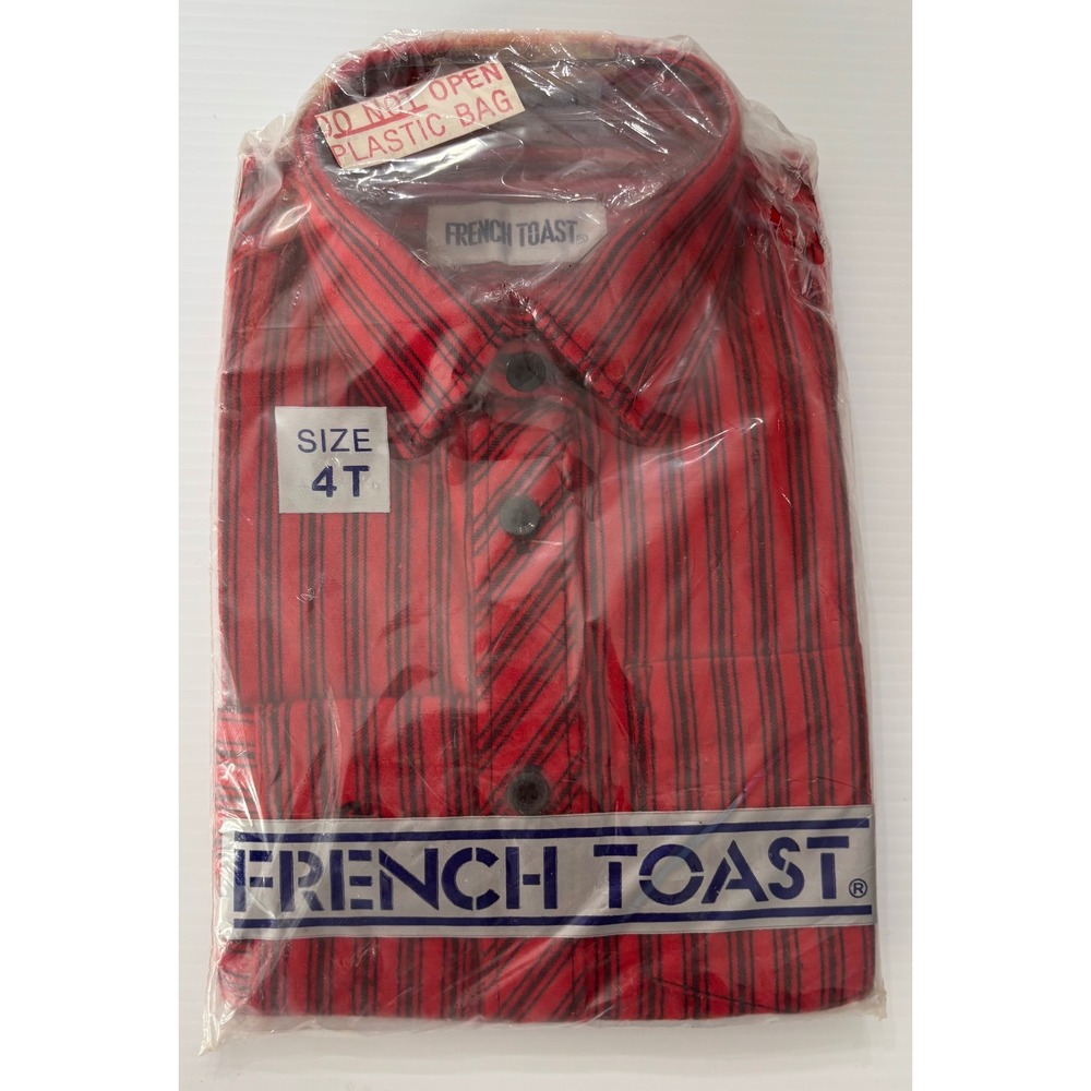 French Toast Boys Red Black Striped Short Sleeve Button Up Shirt Size 4T NIP